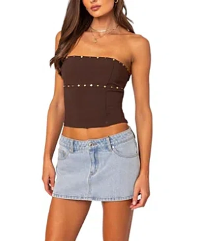 Shop Edikted Darcy Studded Lace Up Corset In Brown