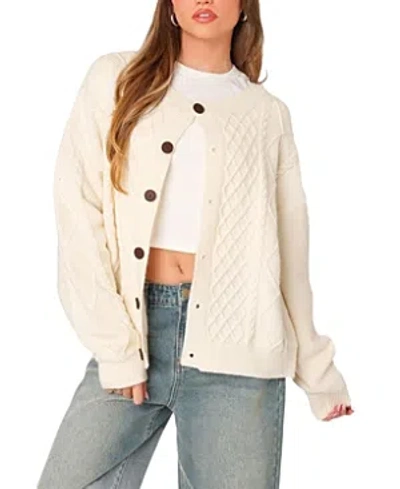 Shop Edikted Rory Oversized Cable Knit Cardigan In Cream