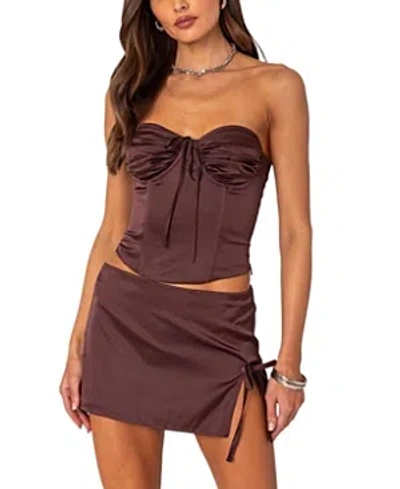 Shop Edikted Bea Satin Lace Up Corset In Brown