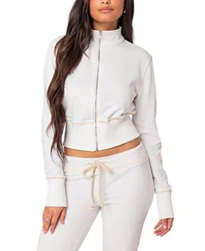 Shop Edikted Alexia Zip Up Sweatshirt In White