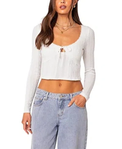Shop Edikted Lorey Lacey Knit Top In White