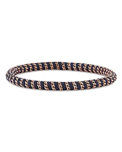 Shop Roberto Demeglio Men's 18k Rose Gold Gio Navy Blue Nautical Cord Stretch Bracelet In Blue/rose Gold