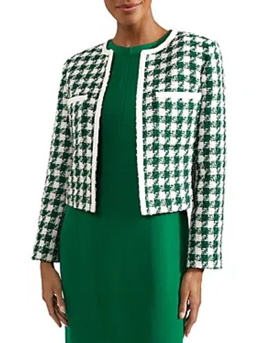 Shop Hobbs London Genevieve Houndstooth Checkered Jacket In Green Ivory