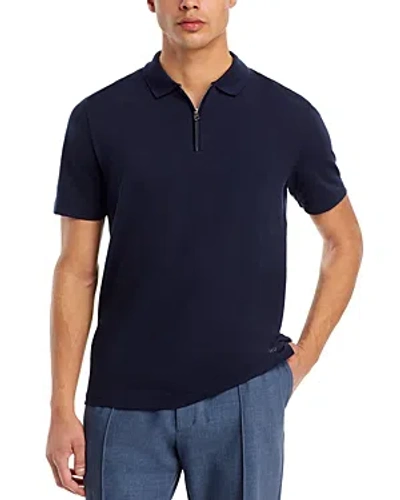 Shop Hugo Dekok Quarter Zip Short Sleeve Polo Shirt In Dark Blue