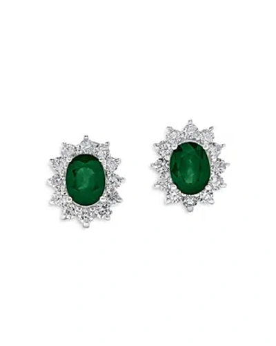 Shop Bloomingdale's Emerald & Diamond Halo Starburst Stud Earrings In 14k White Gold - 100% Exclusive In Green/white