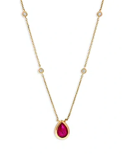 Shop Bloomingdale's Ruby & Diamond Pear Shaped Pendant Necklace In 14k Yellow Gold In Ruby/gold