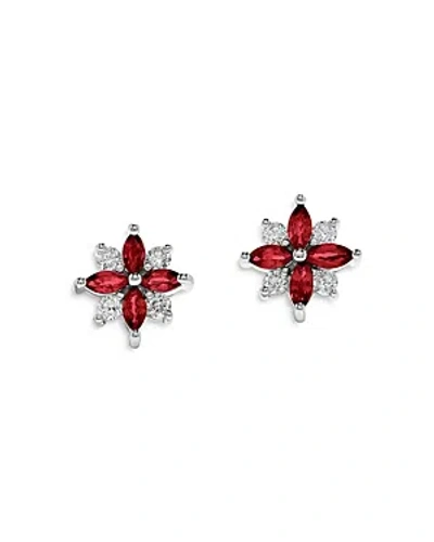 Shop Bloomingdale's Ruby & Diamond Flower Stud Earrings In 14k White Gold - 100% Exclusive In Red/white