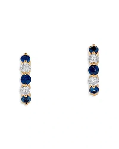 Shop Bloomingdale's Blue Sapphire & Diamond Hoop Earrings In 14k Yellow Gold In Blue Sapphire/gold