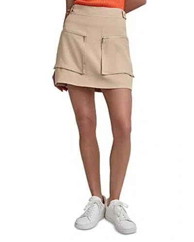 Shop Dkny Twill Zip Pocket Mini Skirt In Sandalwood