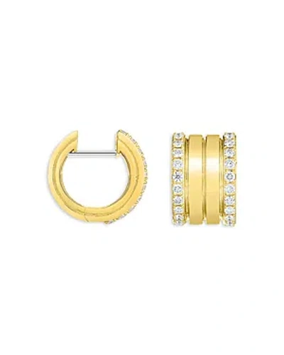 Shop Roberto Coin 18k Yellow Gold Portofino Diamond Border Four Row Huggie Hoop Earrings