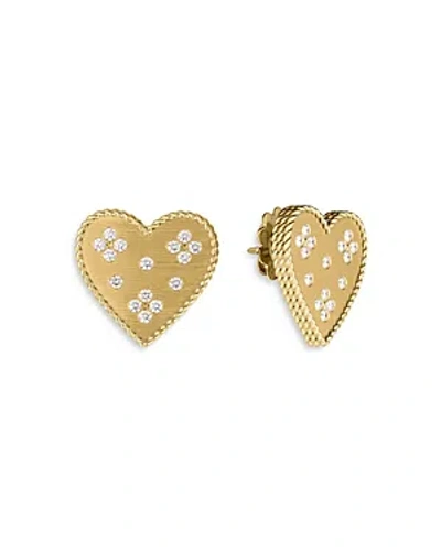 Roberto Coin 18k Yellow Gold Diamond Venetian Princess Heart Stud Earrings In Gold