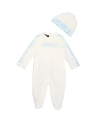 Shop Versace Unisex Barocco Jersey Footie & Hat Set - Baby In White+whal