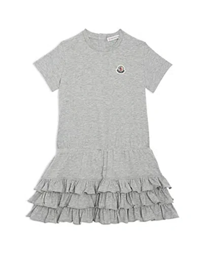 Shop Moncler Girls' Cotton Stretch Jersey Ruffled Dress - Baby In Grey