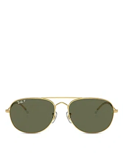 Shop Ray Ban Ray-ban Bain Bridge Pillow Sunglasses, 60mm In Gold/green Polarized Solid