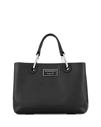 Shop Emporio Armani Asv Small Myea Leather Shopper Bag In Black