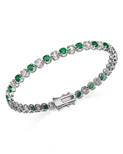 Shop Bloomingdale's Emerald & Diamond Tennis Bracelet In 14k White Gold In Emerald/white