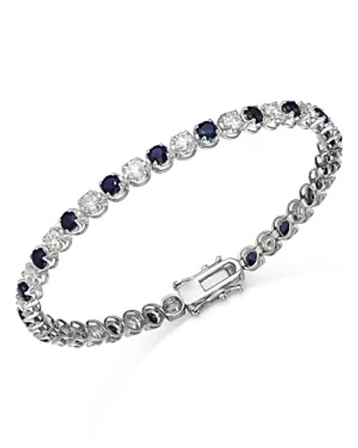 Shop Bloomingdale's Blue Sapphire & Diamond Tennis Bracelet In 14k White Gold In Blue Sapphire/white