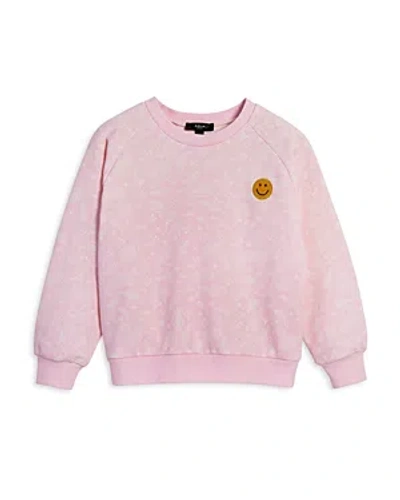Shop Aqua Girls' Cotton Blend Bandana Print Smiley Patch Regular Fit Crewneck Sweatshirt, Little Kid, Big Kid  In Pink