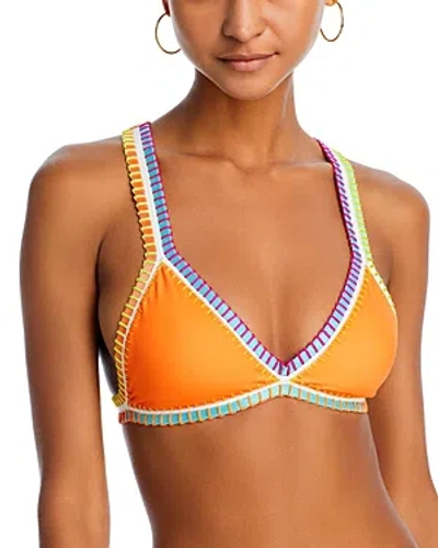 Shop Platinum Inspired By Solange Ferrarini Crochet Trim Triangle Bikini Top In Mango Tango
