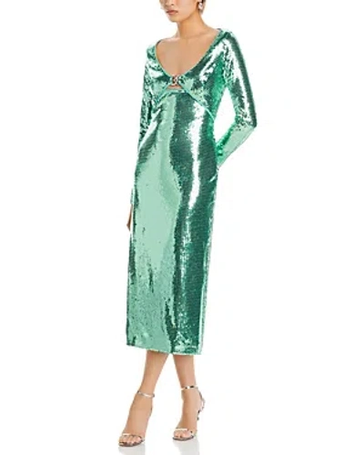 Shop David Koma Sequin Midi Dress In Metal Green