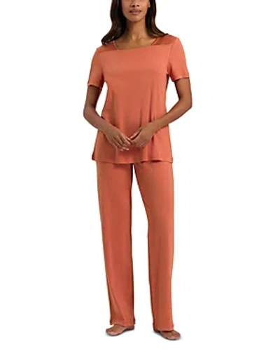Shop Hanro Emma Cotton Short Sleeve Pajama Set In Apricot Brandy