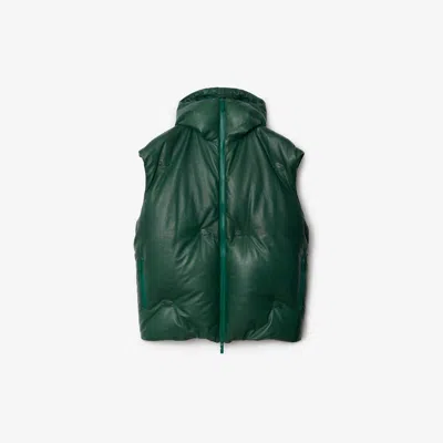 Shop Burberry Leather Padded Gilet In Ivy