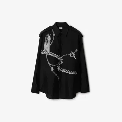 Burberry Oversize Chain Print Silk Poplin Button-up Shirt In Silver/black