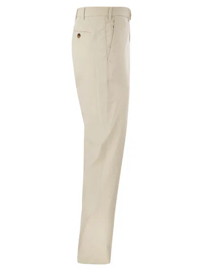 Shop Brunello Cucinelli Italian Fit Cotton Gabardine Trousers In White