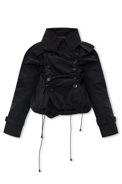 Shop Junya Watanabe Double Breasted Ruched Padded Jacket In Black