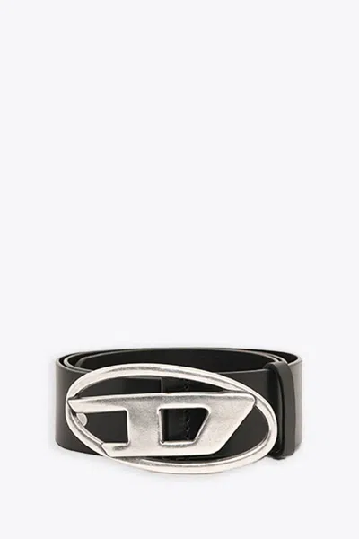 Shop Diesel B-1dr Black Leather Belt With Oval D Buckle - B 1dr In Nero