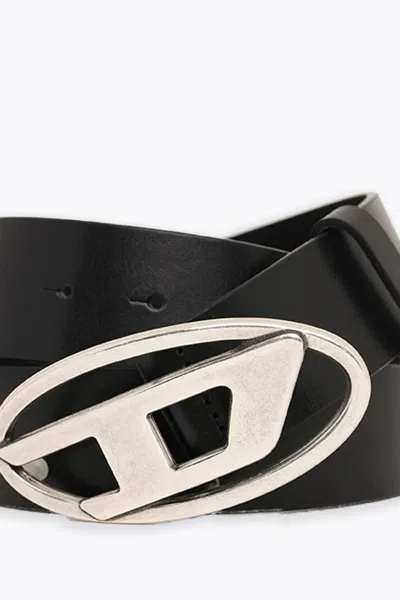 Shop Diesel B-1dr Black Leather Belt With Oval D Buckle - B 1dr In Nero