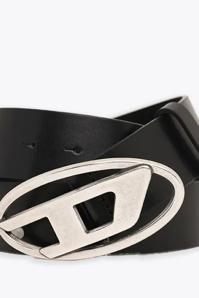 Diesel 4cm D Leather Buckle Belt In Nero