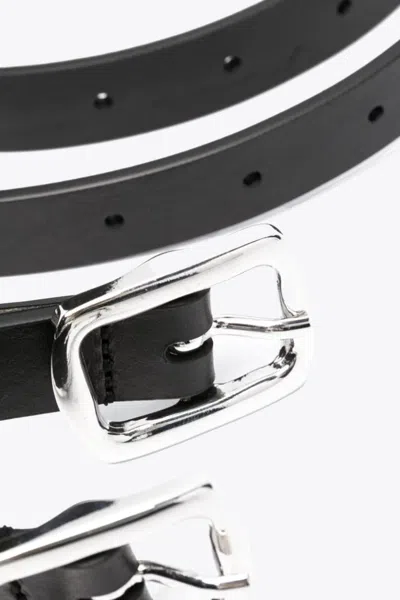 Shop Mm6 Maison Margiela Cintura Black Leather Belt With Double Buckle In Nero