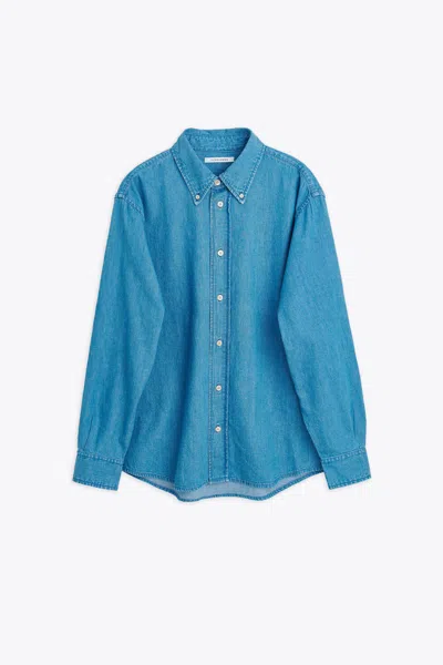 Shop Sunflower #1189 Mid Blue Chambray Denim Shirt With Long Sleeves - Denim Button Down Shirt In Denim Blu