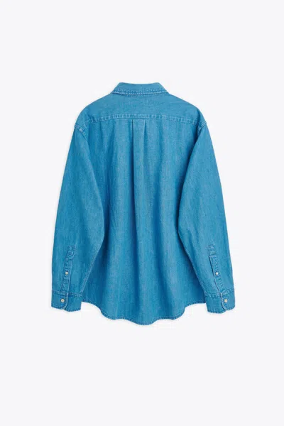 Shop Sunflower #1189 Mid Blue Chambray Denim Shirt With Long Sleeves - Denim Button Down Shirt In Denim Blu