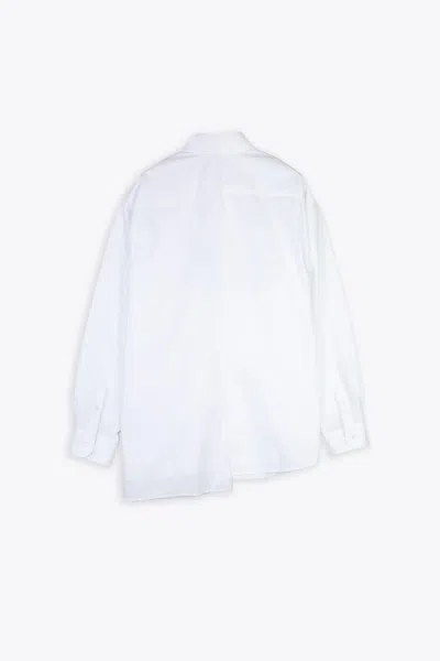 Shop Mm6 Maison Margiela Camicia A Maniche Lunghe Asymmetrical White Striped Poplin Shirt With Logo In Bianco