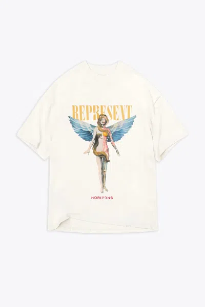 Shop Represent Reborn T-shirt Off White T-shirt With Graphic Print And Logo - Reborn T-shirt In Bianco