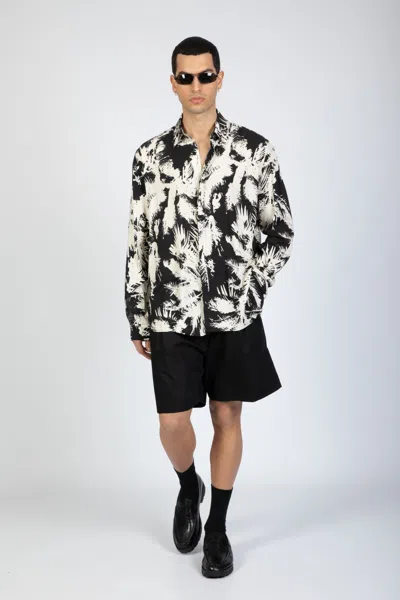 Shop Laneus Palm Shirt L/s Man Off White And Black Palms Printed Viscose Shirt - Palm Shirt Ls In Fantasia