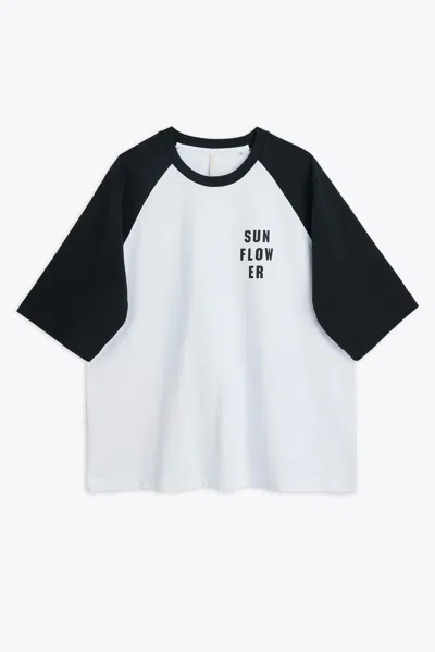 Shop Sunflower #2040 White Cotton Raglans Sleeves T-shirt With Logo - Baseball Tee In Nero/bianco