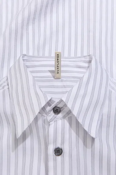 Shop Sunflower #1174 White Striped Poplin Shirt With Long Sleeves - Please Shirt In Bianco