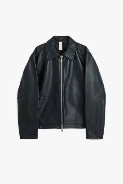 Shop Sunflower #6027 Black Leather Biker Jacket - Short Leather Jacket In Nero