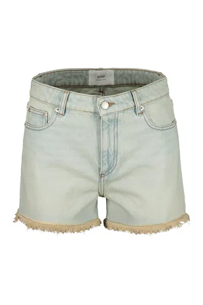 Ami Alexandre Mattiussi Raw-cut Mini Shorts In Denim