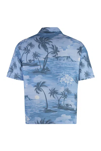 Shop Palm Angels Blend Printed Cotton Shirt In Light Blue