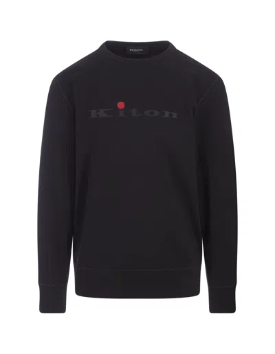 Shop Kiton Black Crew Neck Sweatshirt With Logo