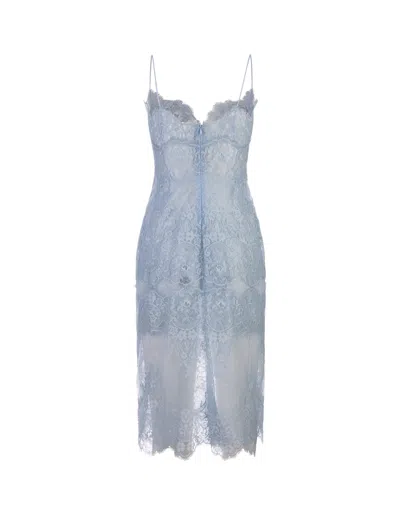 Shop Ermanno Scervino All-over Light Blue Lace Lingerie Dress