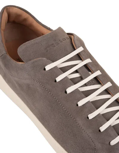 Shop Kiton Taupe Suede Low Sneakers In Grey