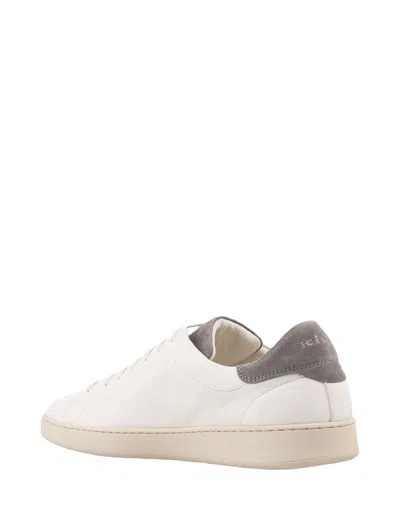 Shop Kiton White Leather Sneakers With Taupe Details In Grey