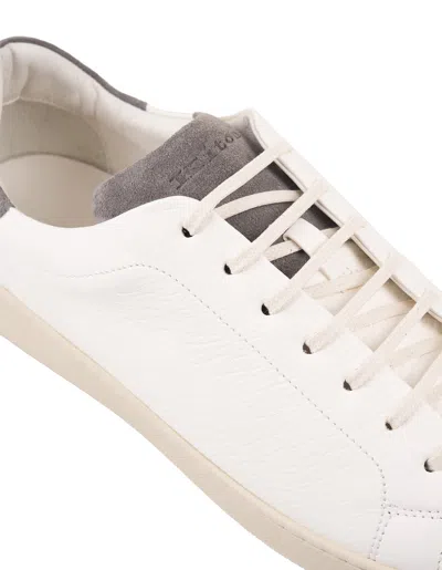 Shop Kiton White Leather Sneakers With Taupe Details In Grey