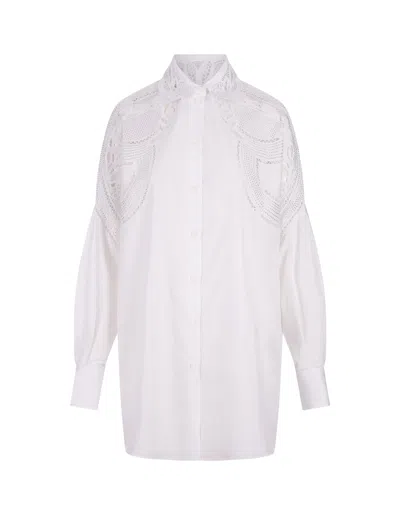 Shop Ermanno Scervino White Over Shirt With Sangallo Lace Cut-outs