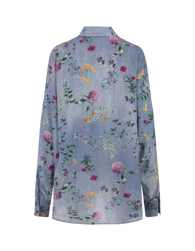 Shop Ermanno Scervino Silk Over Shirt With Floral Print In Blue